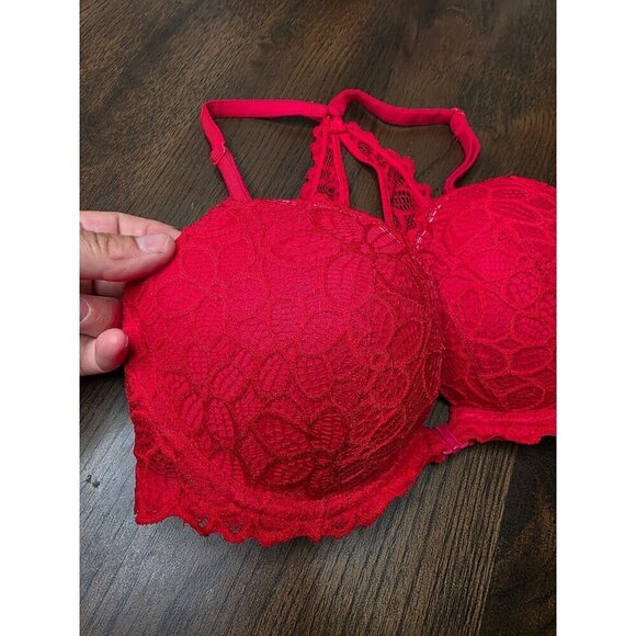 Red Lace Push-Up Bra With Halter Neck Design - Feminine & Stylish Intimates For - Picture 4 of 13